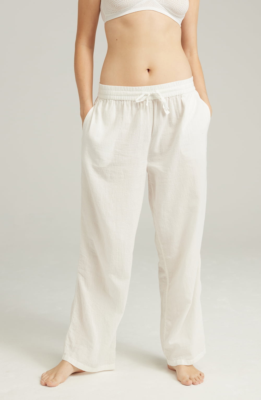 Classic Organic Cotton White Pajama Bottoms - Comfortable and Cozy Loungewear