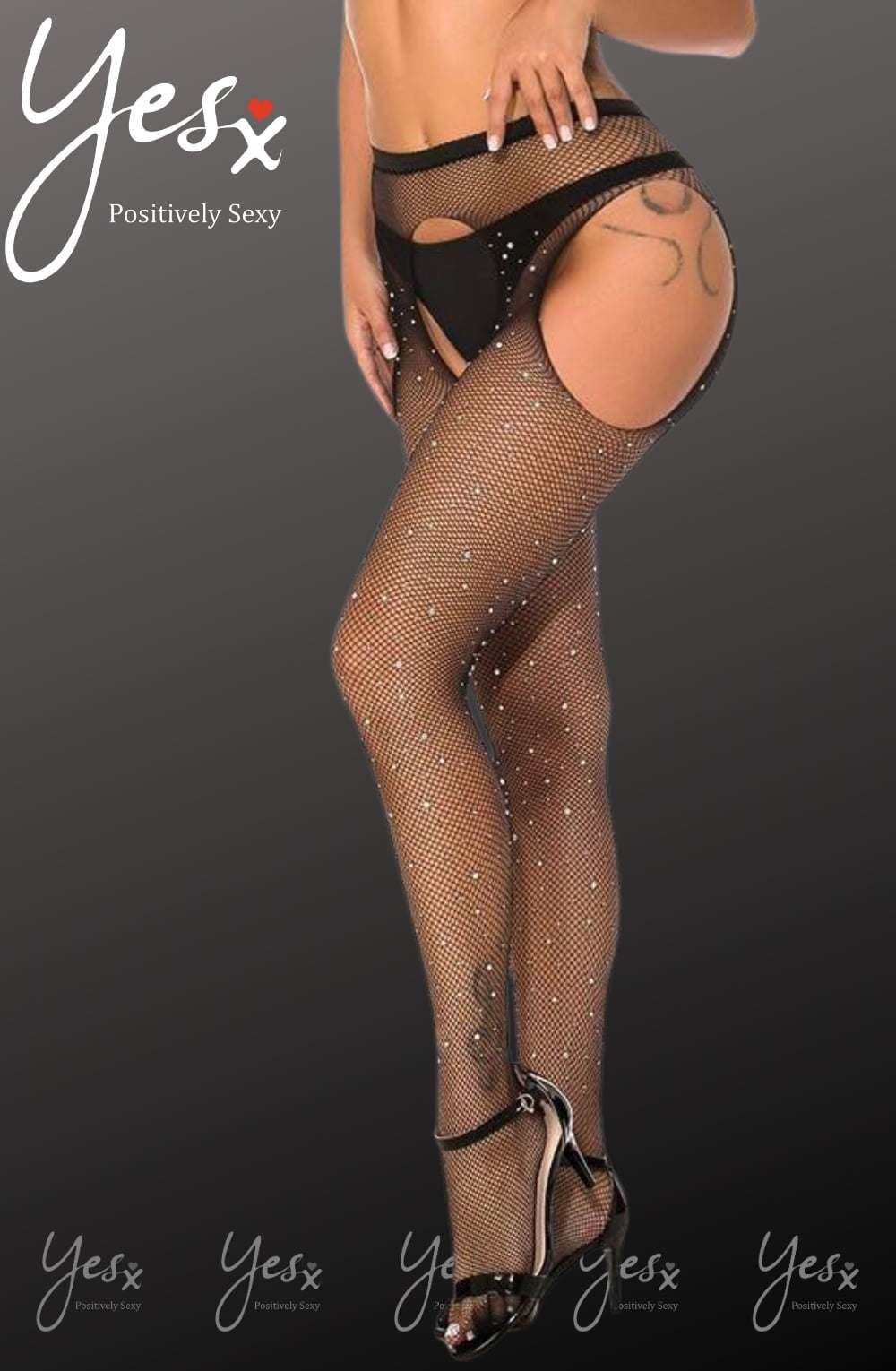 Shimmering fishnet stockings with sparkling details, part of the YesX YX850 Sparkly Fishnet Black collection from Secret Delicates.