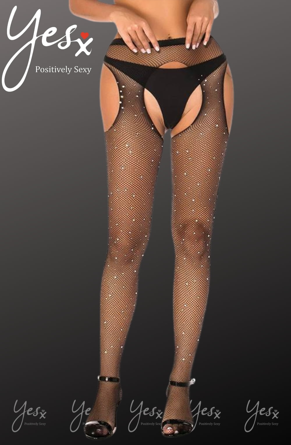 Sparkly black fishnet stockings with rhinestone details from the YesX YX850 collection, perfect for an elegant and alluring intimate style.