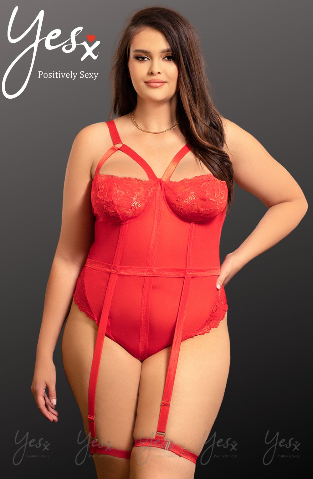 YesX YX858Q Red Lace Bodysuit with Adjustable Straps and Underwired Cups