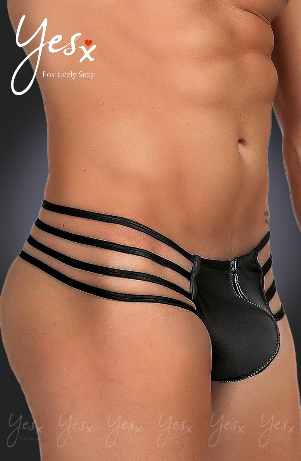 YesX YX971 Men's Thong - Black Matte Finish with Front Zip