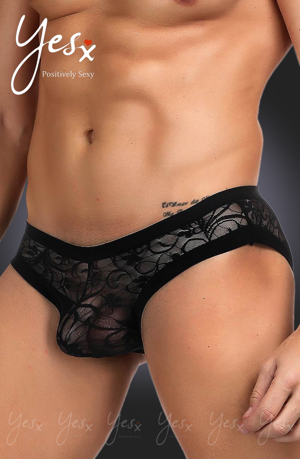 YesX YX973 Men's Brief - Black Sheer Floral Lace Design, Comfortable & Stretchy Fit