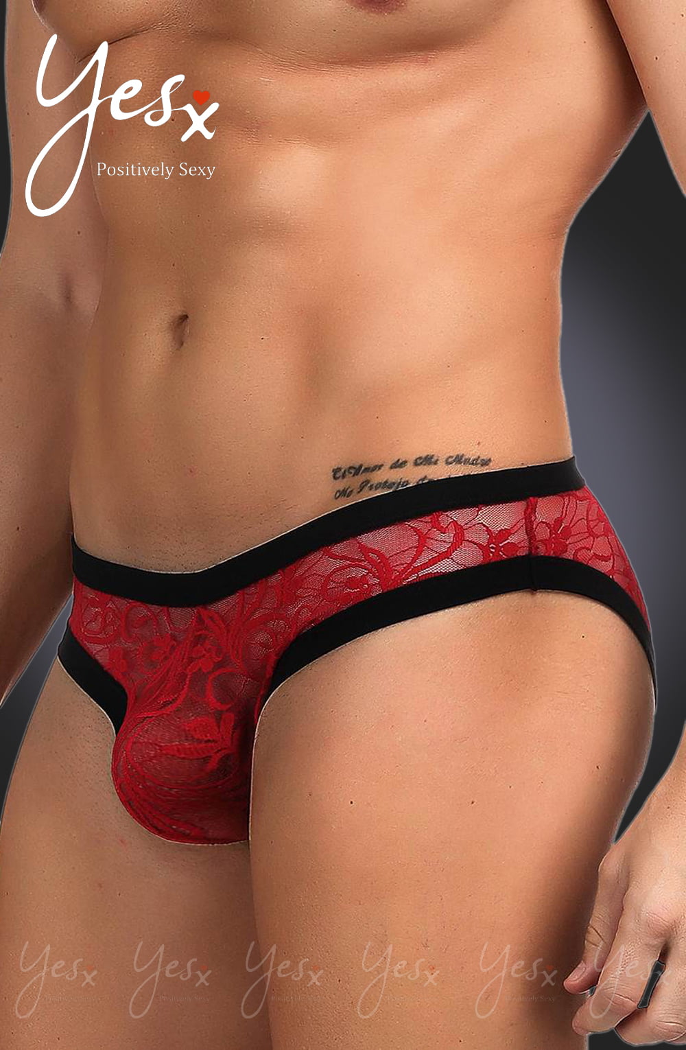 YesX YX974 Men's Sheer Lace Brief in Red/Black - Sexy & Stylish