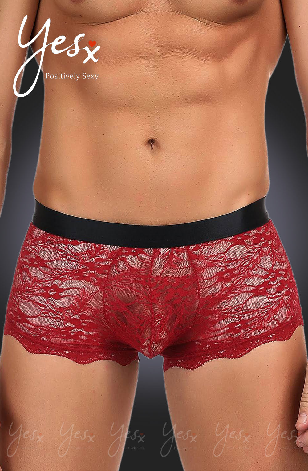 YesX YX976 Men's Boxer Brief in Vibrant Red Lace