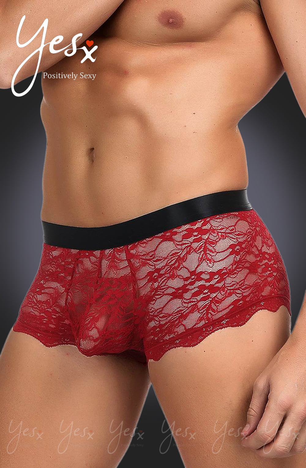 YesX YX976 Men's Floral Lace Boxer Brief Red/Black