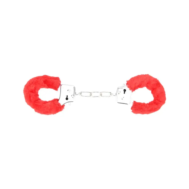 Bound to Play. Heavy Duty Furry Handcuffs Red Bondage Gear