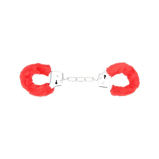 Bound to Play. Heavy Duty Furry Handcuffs Red Bondage Gear
