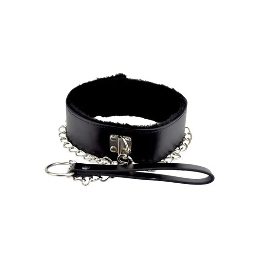 Bound to Please Furry Collar with Leash Black - Bondage Gear
