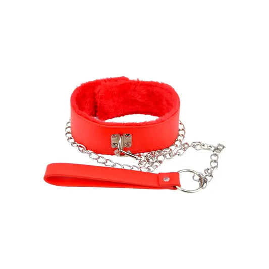 Bound to Please Furry Collar with Leash Red Bondage Gear