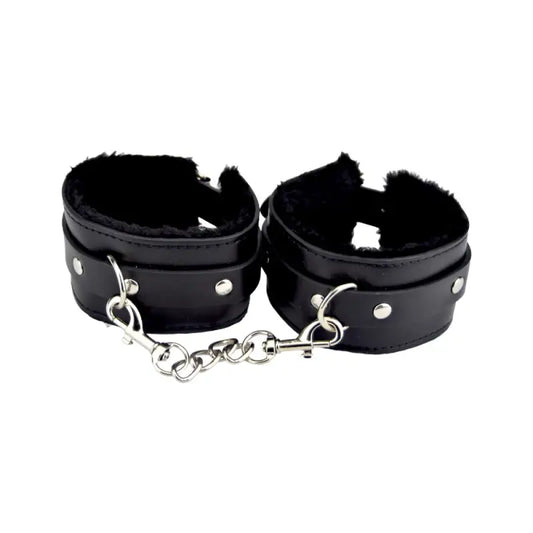 Bound to Please Furry Plush Wrist Cuffs Black Bondage Gear