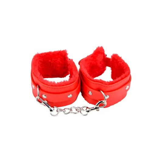 Bound to Please Furry Plush Wrist Cuffs Red Bondage Gear