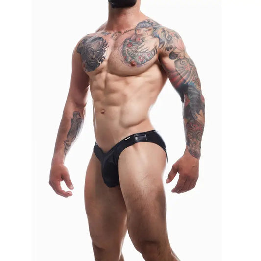 C4M Boost Black Leatherette Bikini Brief - Extra Large - Sexy Lingerie