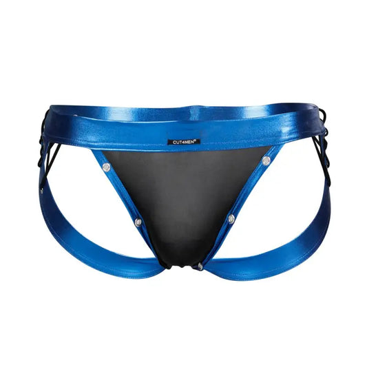 C4M Desire Jockstrap Blue Leatherette - Extra Large - Sexy Lingerie