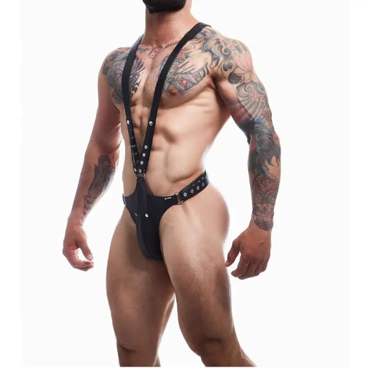 C4M Dungeon Black Leatherette Full Body Harness One Size - Sexy Lingerie