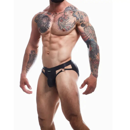 C4M Dungeon Black Leatherette Jockstrap - Extra Large - Sexy Lingerie