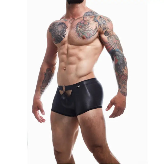 C4M Peekaboo Black Leatherette Mini Pants - Extra Large - Sexy Lingerie