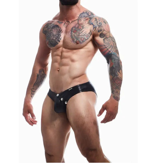 C4M Snap Ergonomic Brief Black Leatherette - Extra Large - Sexy Lingerie