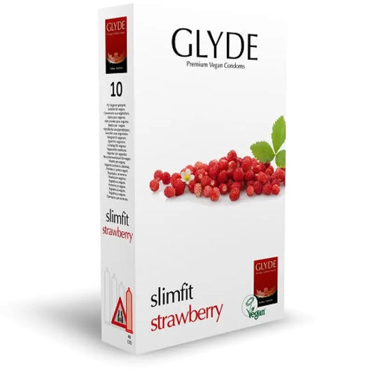 Glyde Ultra Slimfit Strawberry Flavour Vegan Condoms 10 Pack - Essentials