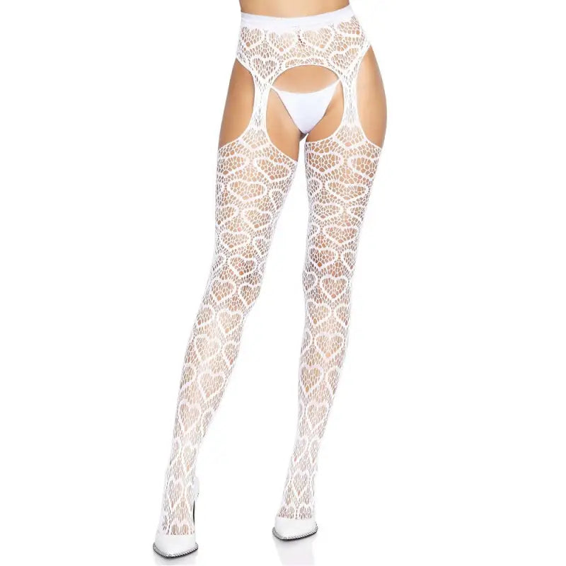 Leg Avenue Heart Net Suspender Tights White - Sexy Lingerie