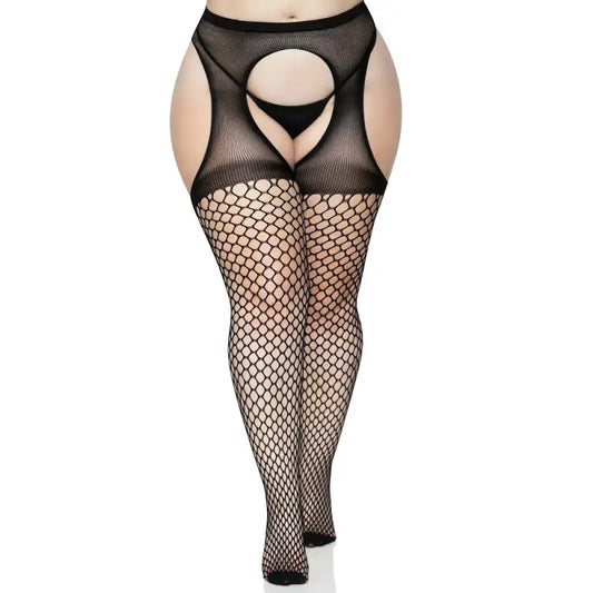 Leg Avenue Lace Oval Net Suspender Tights Plus Size - Sexy Lingerie