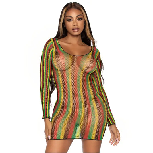 Leg Avenue Rasta Net Long Sleeve Mini Dress - Sexy Lingerie