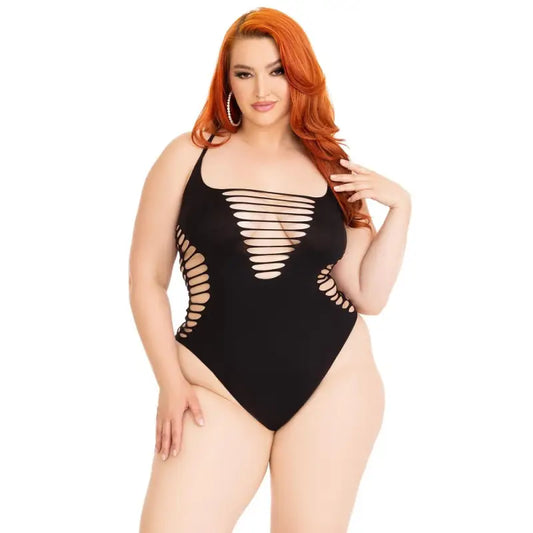 Leg Avenue Shredded Thong Bodysuit Black Plus Size - Sexy Lingerie