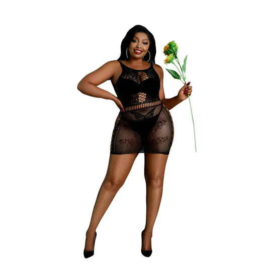 Moonlight Black Cut Out Floral Mini Dress Plus Size - Sexy Lingerie