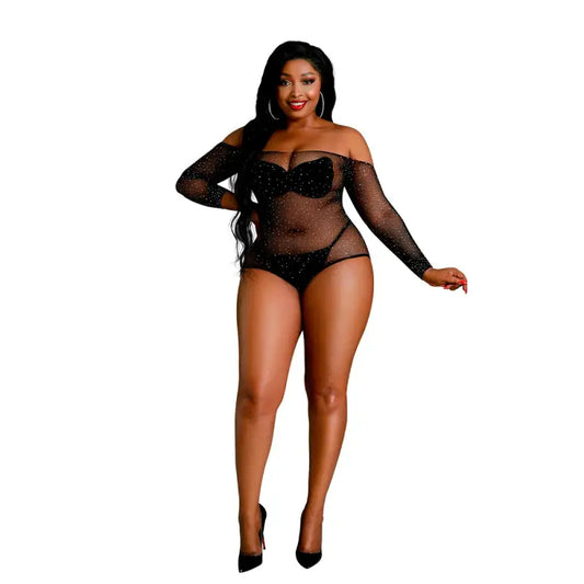 Moonlight Black Off the Shoulder Sparkle Body Plus Size - Sexy Lingerie