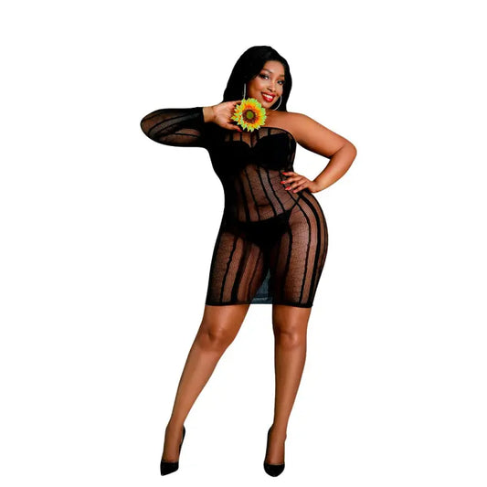 Moonlight Black Stripe Mini Dress Plus Size - Sexy Lingerie
