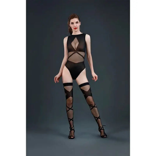 Moonlight Two Piece Black Body and Stockings One Size - Sexy Lingerie