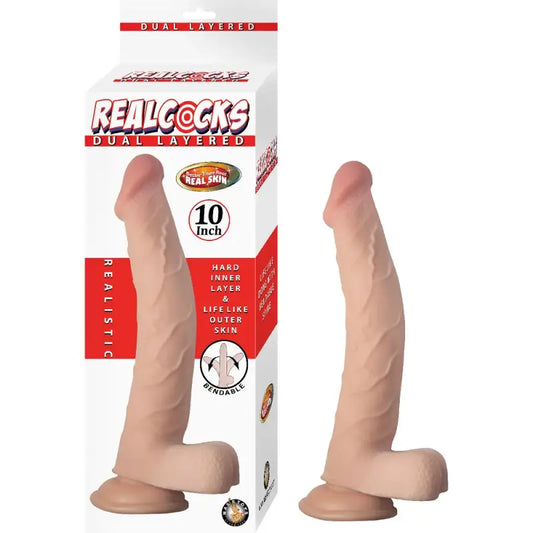 RealCocks Dual Layer Bendable Dildo 10 Inch Vanilla - Dildos