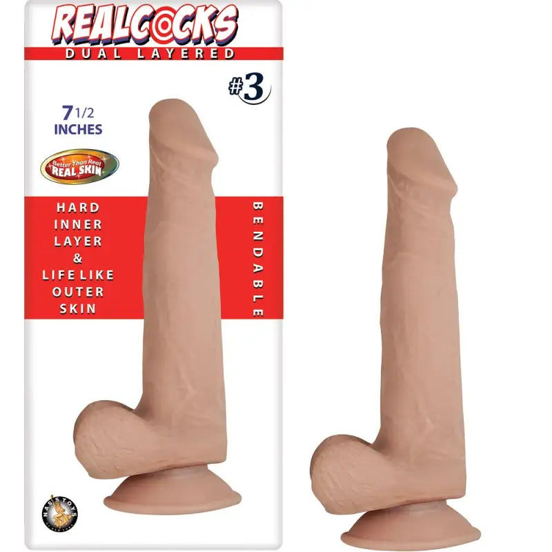 RealCocks Dual Layer Bendable Dildo 7.5 Inch Vanilla - Dildos