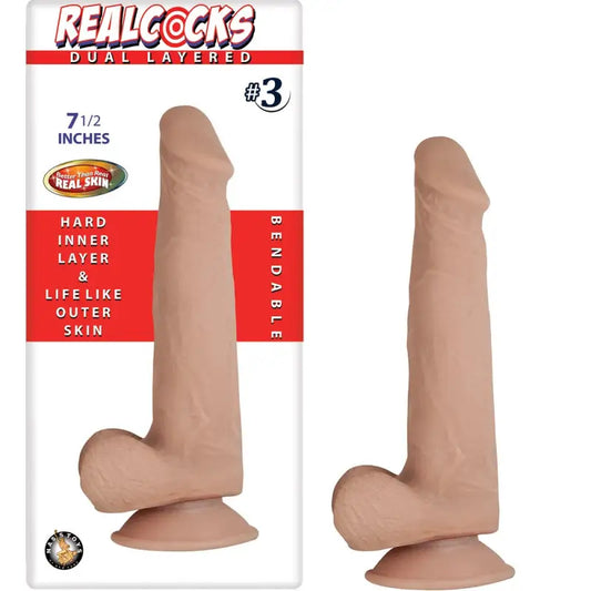 RealCocks Dual Layer Bendable Dildo 7.5 Inch Vanilla Dildos