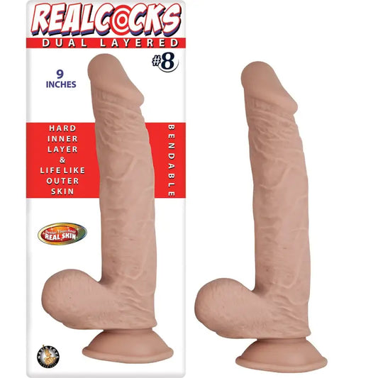 RealCocks Dual Layer Bendable Dildo 9 Inch Vanilla - Dildos