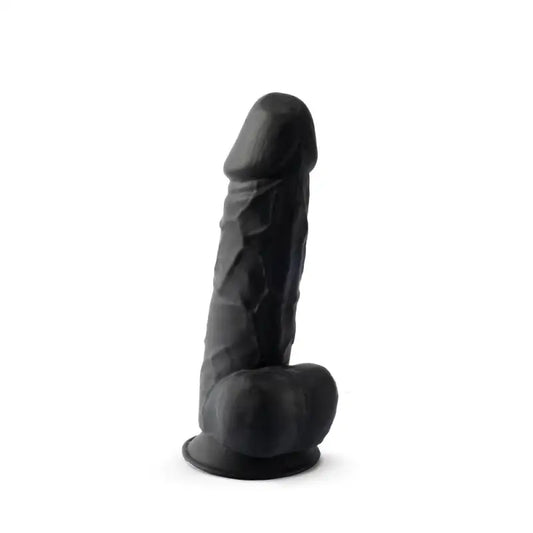 SilexD 8.5 inch Realistic Silicone Dual Density Girthy Dildo with Suction Cup with Balls Black - Dildos